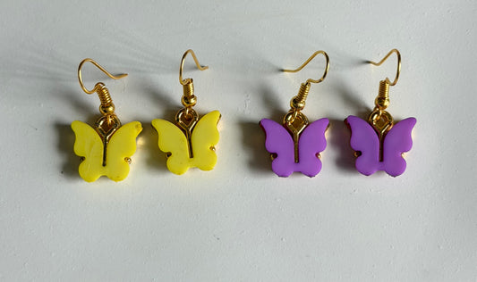 Fluttering Butterfly Combo Hoops Earrings - Yellow & Purple