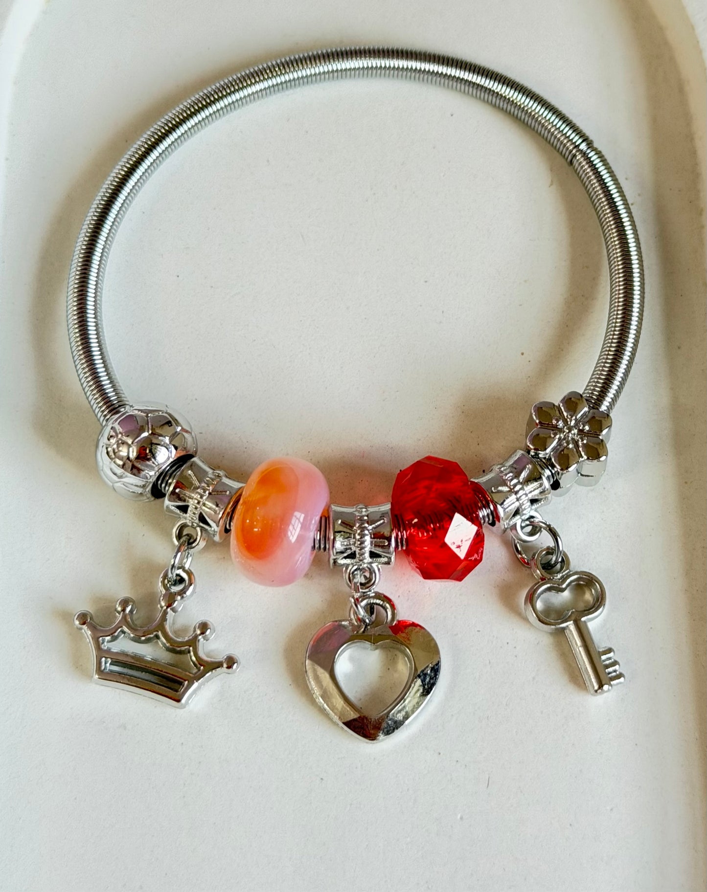 Raspberry Ripple Pandora Style Charm Bracelet