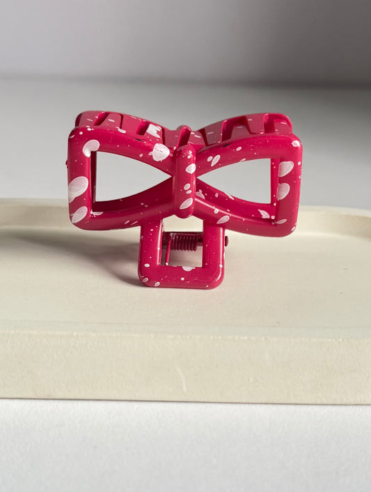 Sweet Polka Bow Claw Clip - Pinkish Red