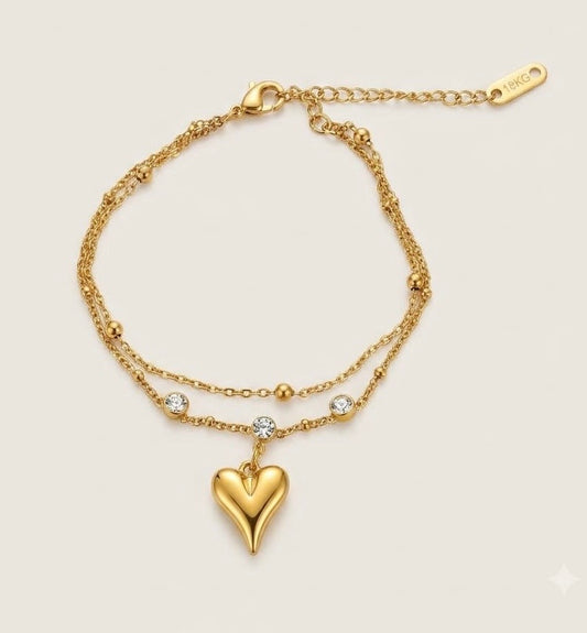 Aurelia Heart Double Layer Anti Tarnish Chain Bracelet