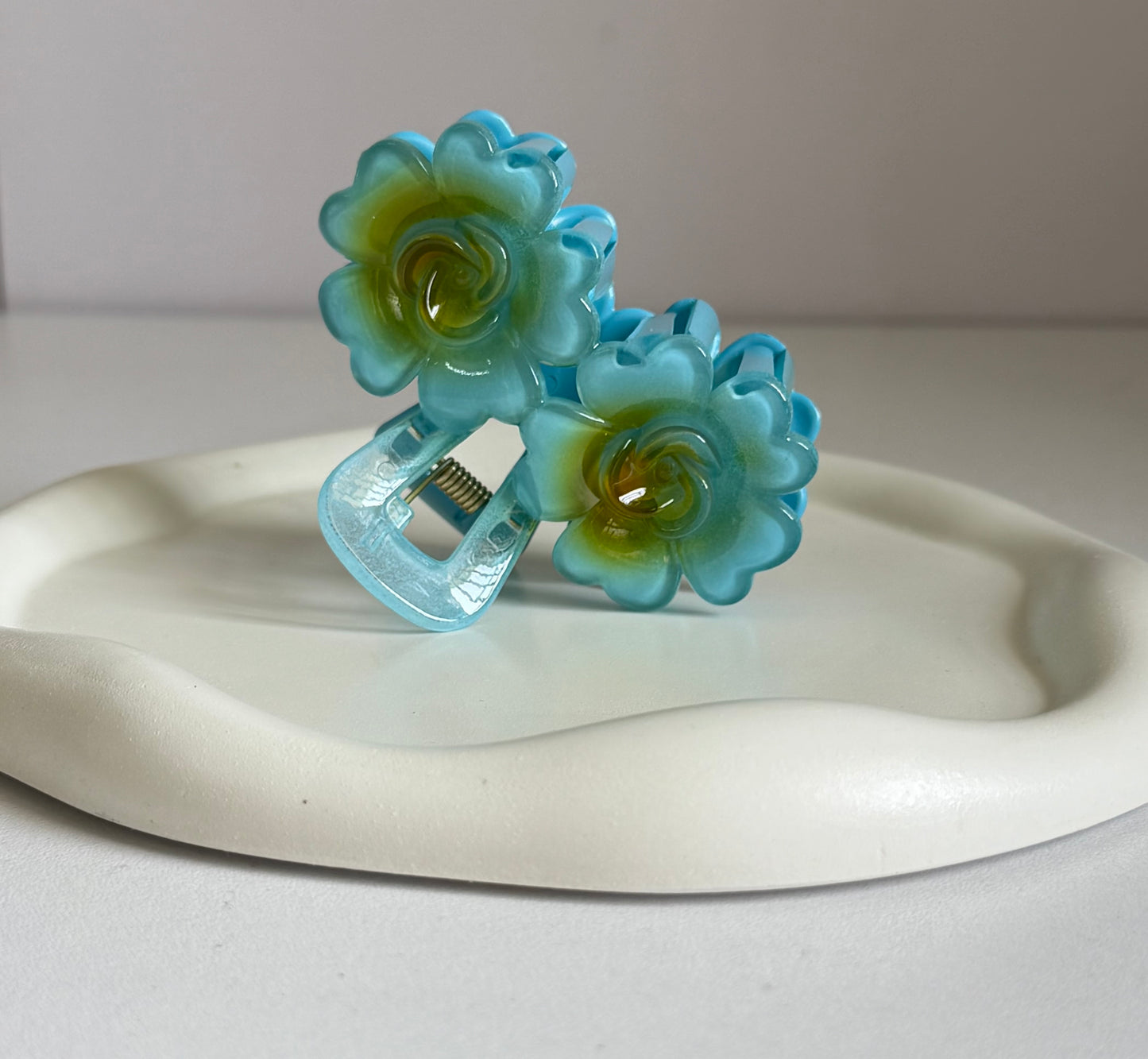 Trendy Double Flower Claw Clip  - Teal