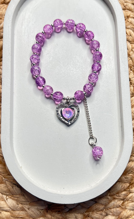 Korean Style Purple Heart Dreamy Beads Bracelet
