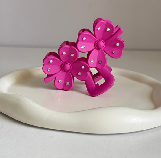 Fortune Flower Claw Clip - Dark Pink