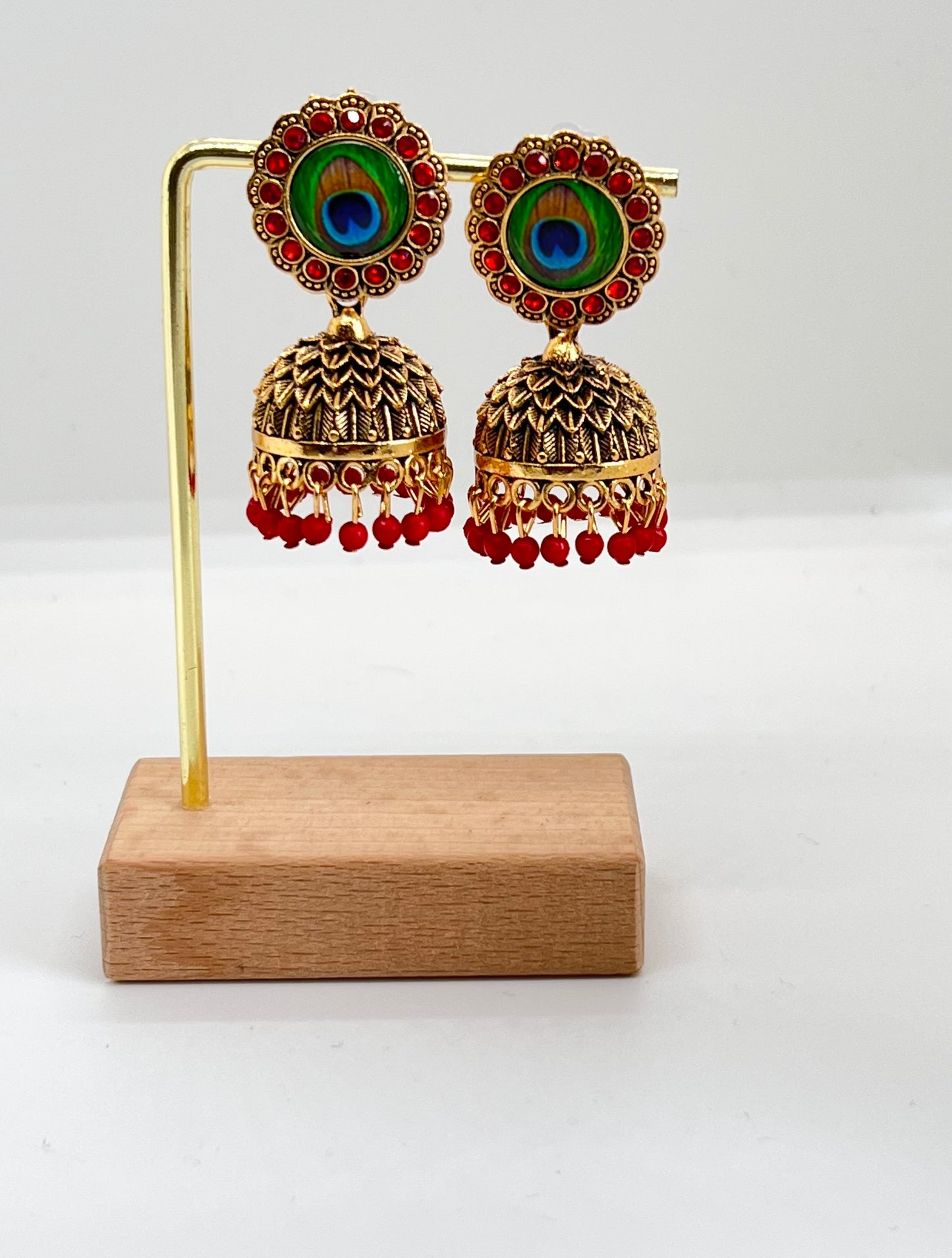 Royal Peacock Jhumka Earrings- Red