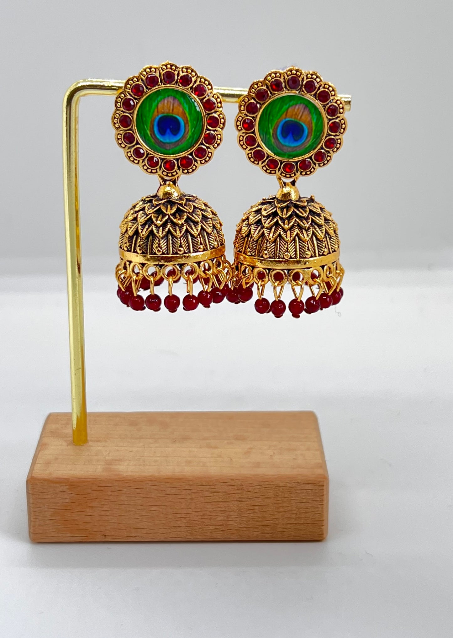 Royal Peacock Jhumka Earrings- Maroon