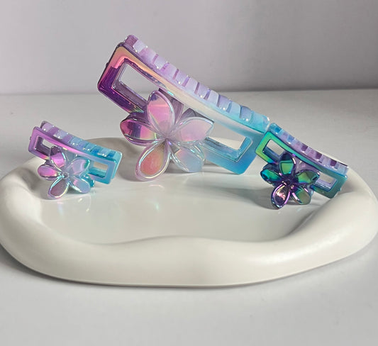 Holographic Harmony Trio Claw Clips - Purplish Blue