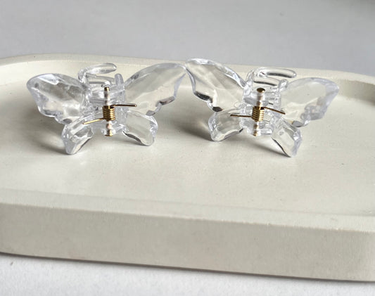 Twin Wings Mini Butterfly Hair Clips ( 2 Pieces) - Clear