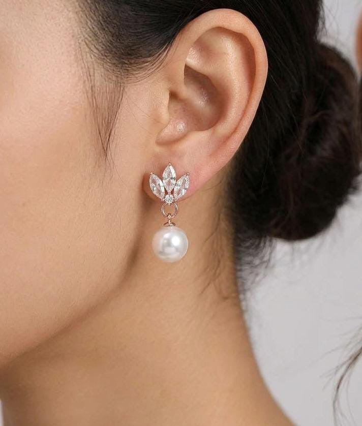 Glided Lotus & Pearl Statement Earrings