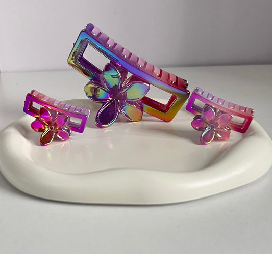 Holographic Harmony Trio Claw Clips - Purple