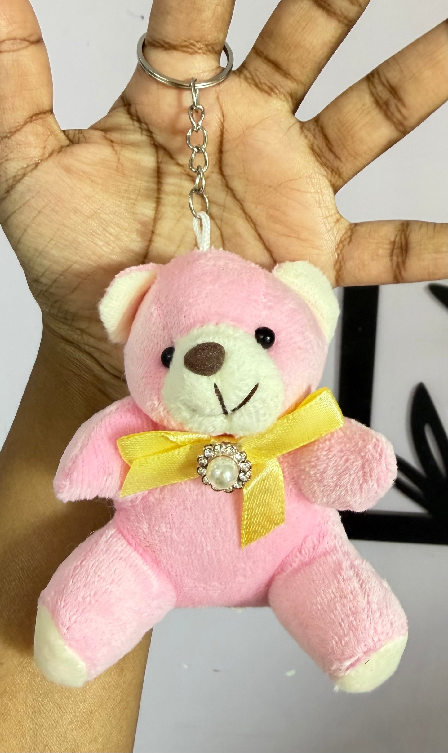 Cute Plush Teddy Keychain - Pink