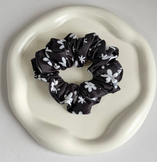 Floral Black Satin Scrunchie