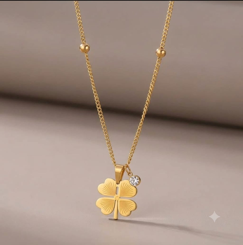 Lucky Clover & Solitaire Crystal Anti Tarnish Neck Chain