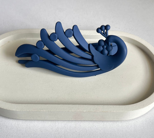 Peacock Elegance Hair Clip - Dark Blue