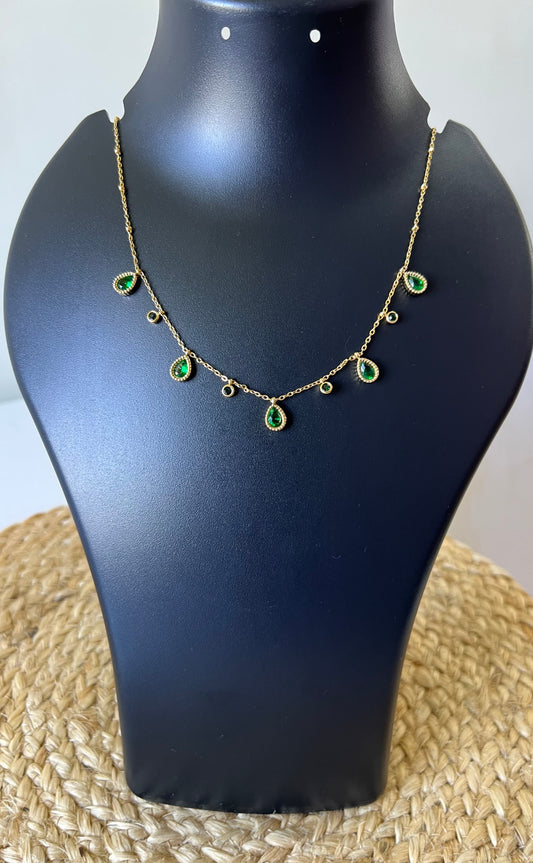 Emerald Glow Anti-Tarnish Neck Chain