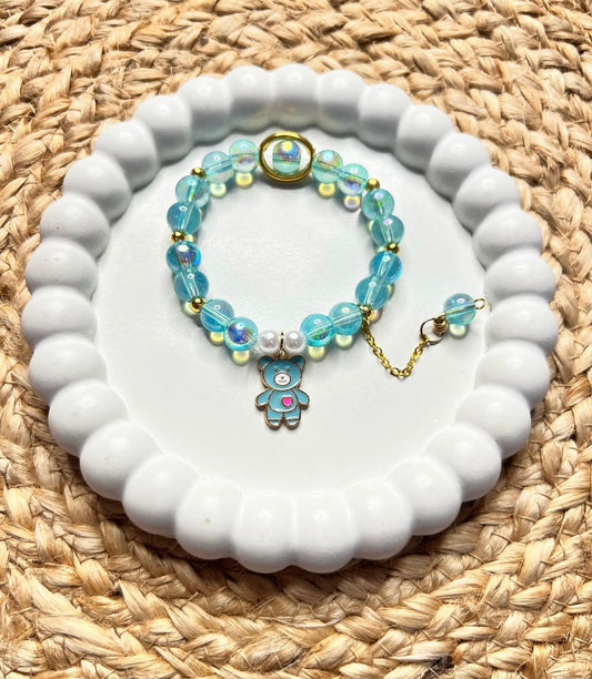 Korean Style Blue Rainbow Beads Teddy Bear Bracelet