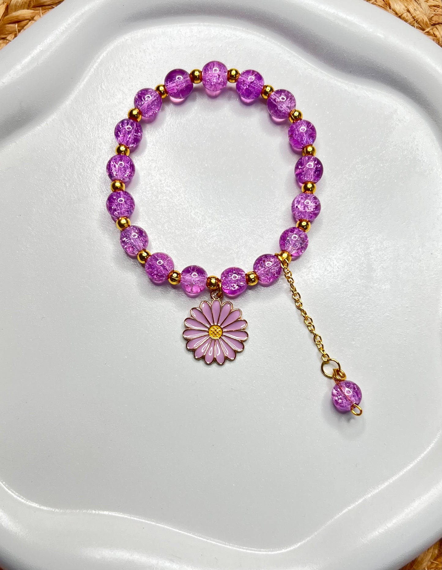 Korean Style Purple Flower Beads Bracelet