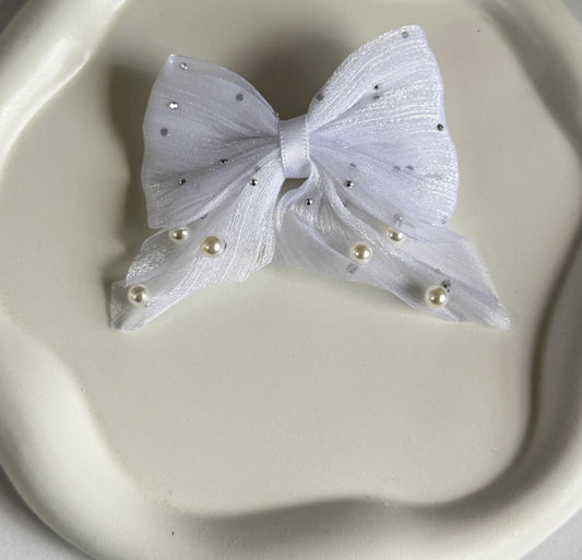Pretty Bow Hair Clip - White