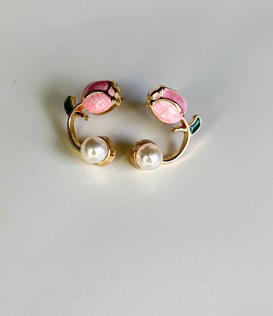 Cute Korean Style Tulip Flower Earrings -  Pink
