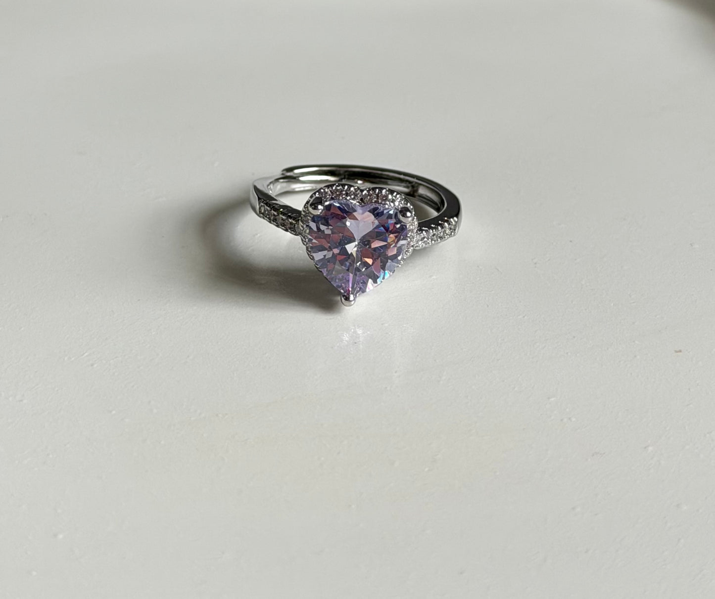 Royal Purple Heart Ice Cut Anti Tarnish Adjustable Ring