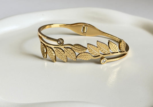 Golden Leaf Cascade Anti Tarnish Kada Bracelet - Regular Size