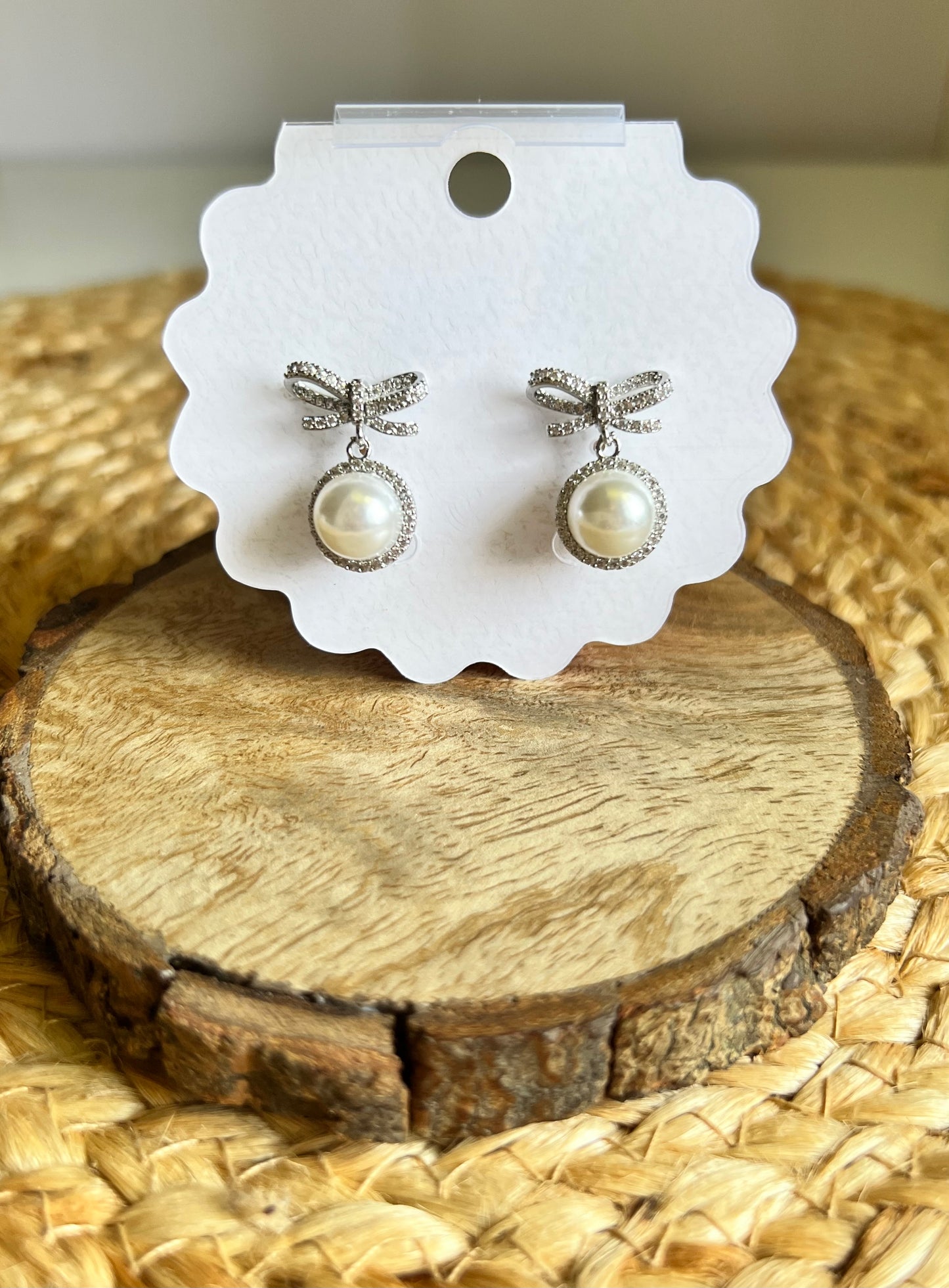 Korean Style Graceful Glow Pearl Bow Earrings - Silver