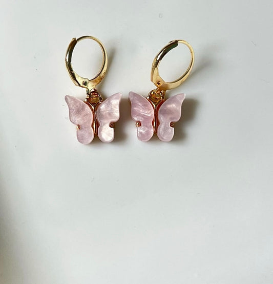 Fluttering Pink Butterfly Hoops Earrings Earrings