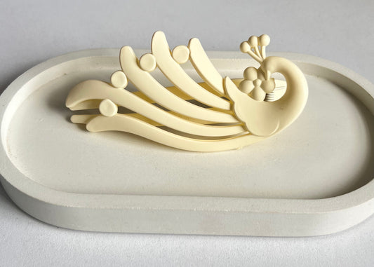 Peacock Elegance Hair Clip - Milky White