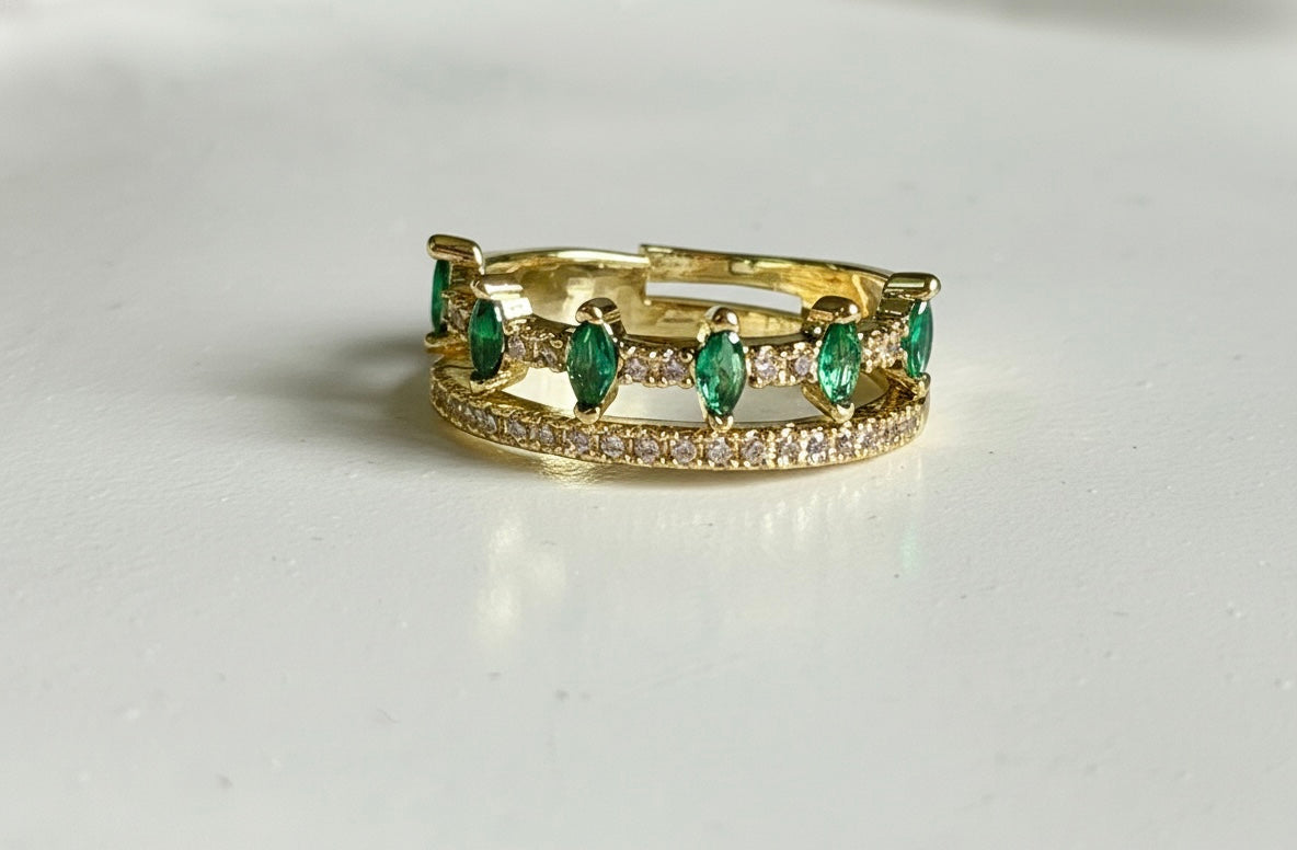 Emerald Crown Anti-Tarnish Adjustable Ring