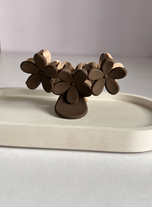 Two Tone Flower Claw Clip - Dark Brown & Beige