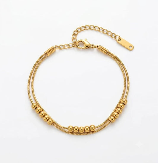 Aura Layered Snake & Bead Anti Tarnish Chain Bracelet