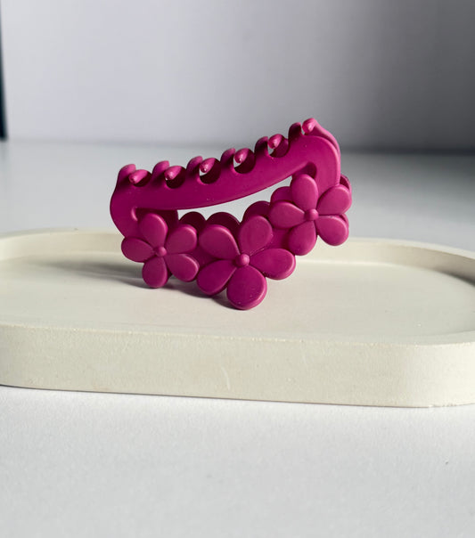 Triple Bloom Claw Clip - Dark Pink