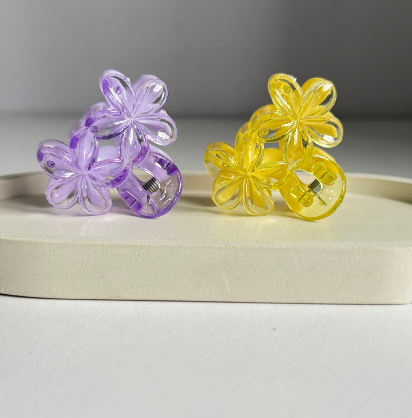 Dual Flower Mini Claw Clips - Purple & Yellow