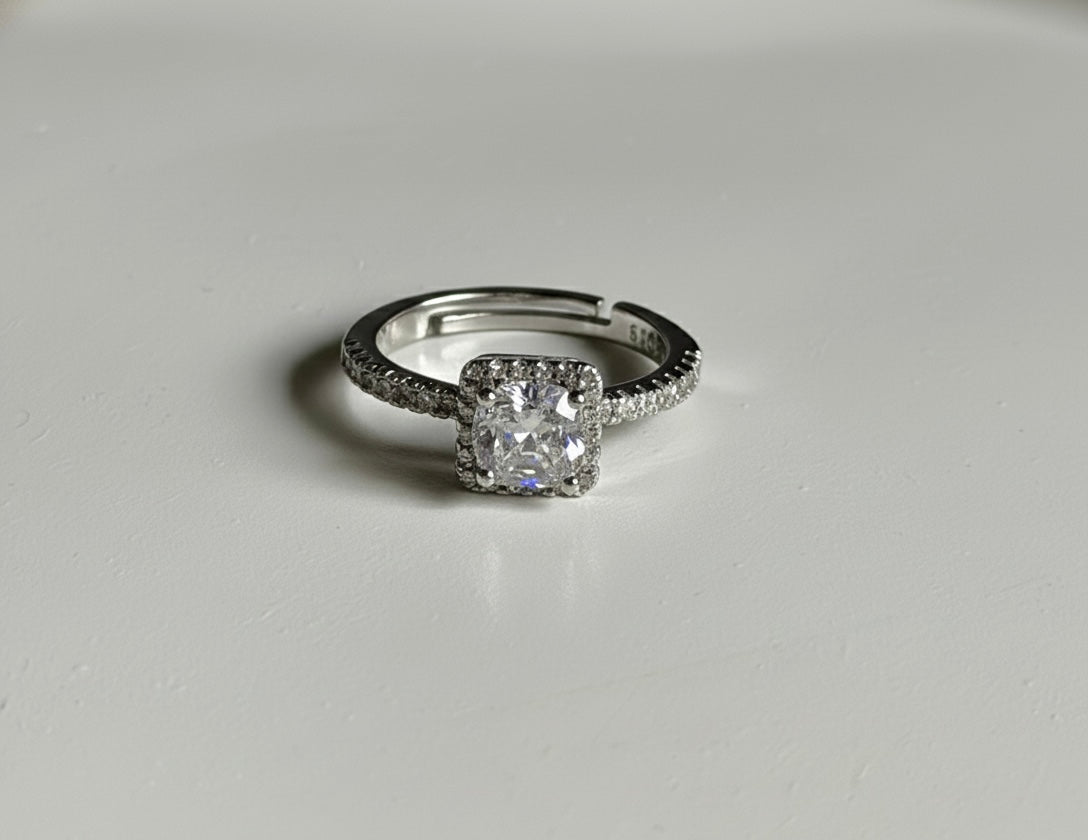 Timeless Square Crystal Anti Tarnish Adjustable Ring
