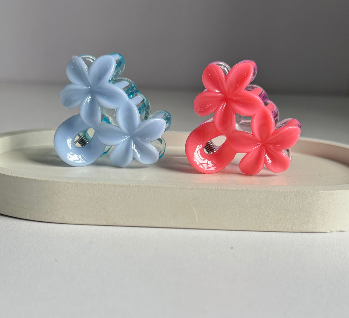 Dual Flower Mini Claw Clips - Blue & Pink