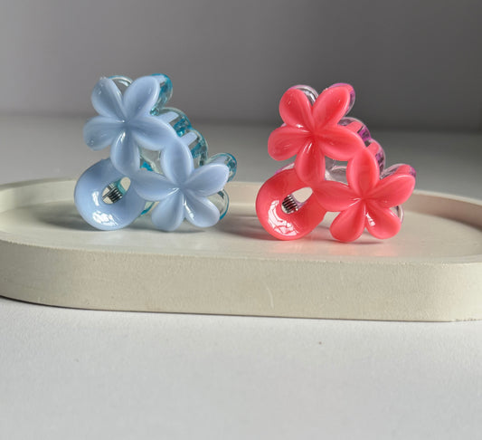 Dual Flower Mini Claw Clips - Blue & Pink