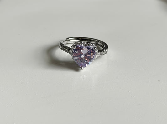Royal Purple Heart Ice Cut Anti Tarnish Adjustable Ring