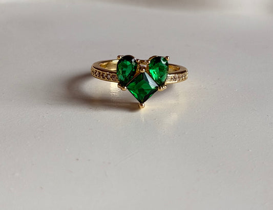 Heart of Green Anti-Tarnish Adjustable Ring