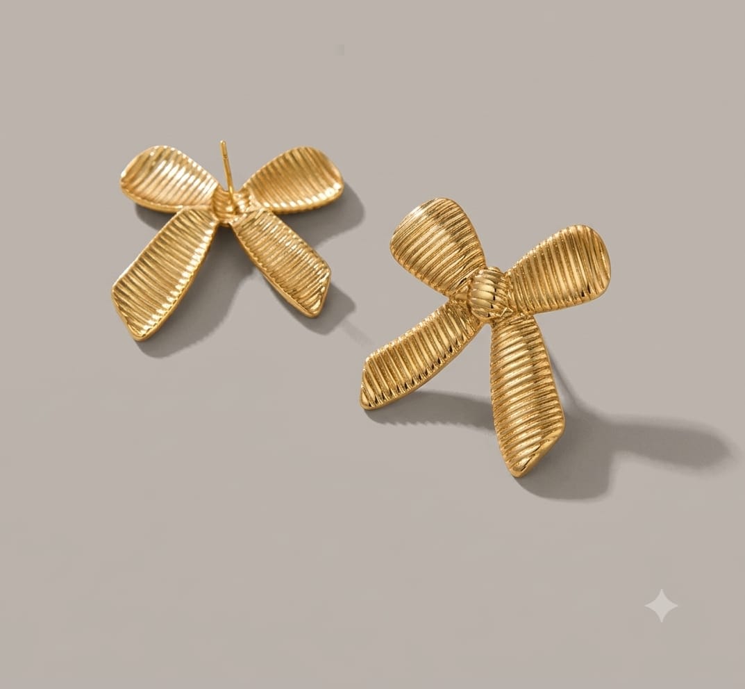 The Ribbed Bow Anti Tarnish Earrings
