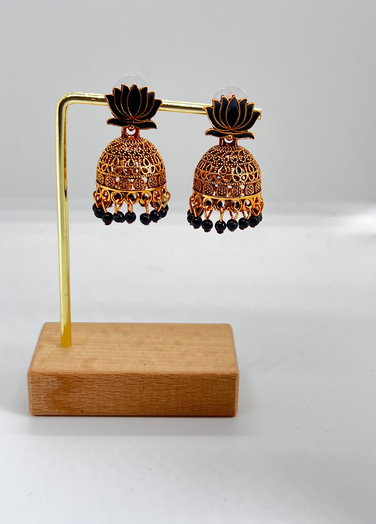 Radiant Lotus Jumka Earrings - Black