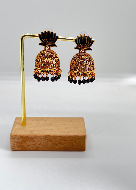 Radiant Lotus Jumka Earrings - Black