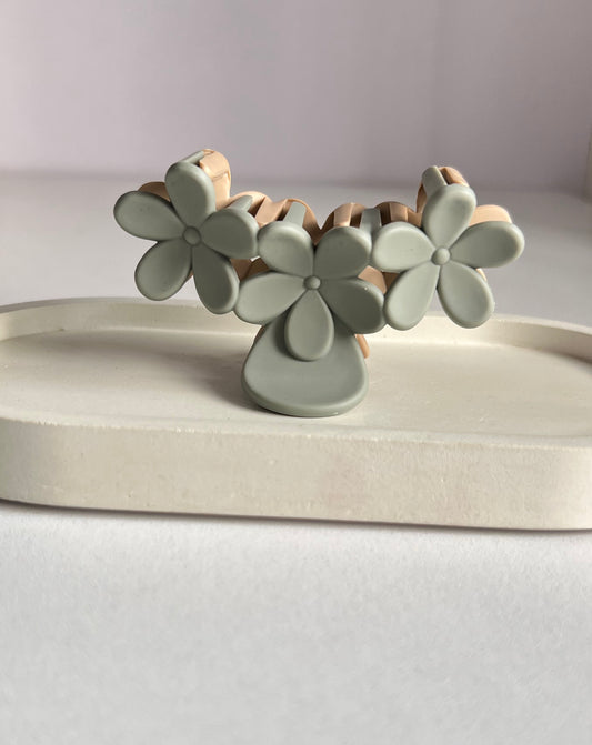 Two Tone Flower Claw Clip - Olive & Beige