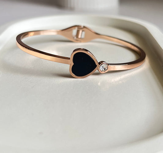 Timeless Love - Delicate Black Heart Kada Bracelet