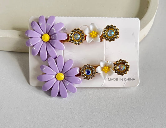 Korean Style Petal Grace Clips ( 2 Pieces) - Purple