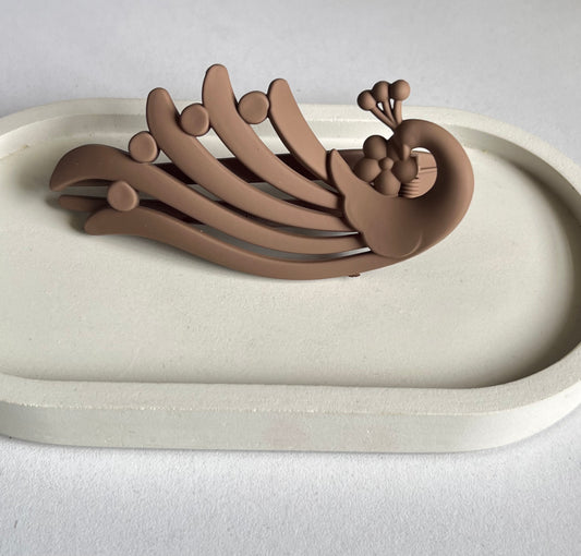 Peacock Elegance Hair Clip - Earthy Brown