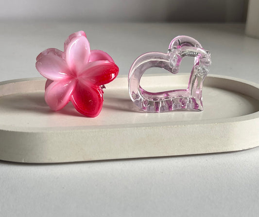 Flower Kiss & Heart Bliss Mini Clips (2 Pieces) - Red & Pink