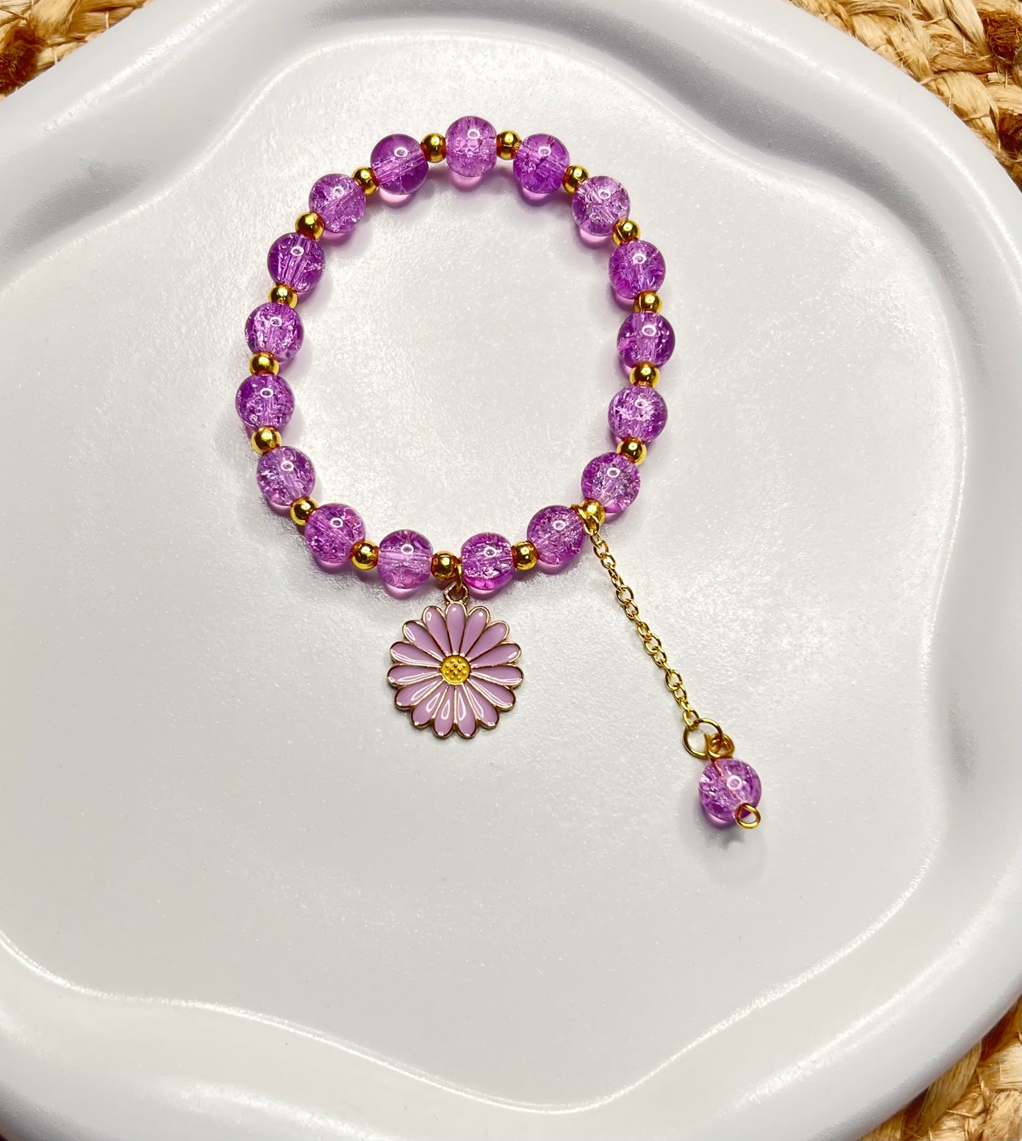 Korean Style Purple Flower Beads Bracelet
