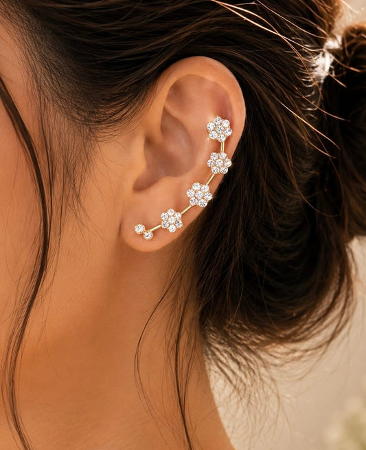 Flora Spark Anti-Tarnish Ear Climber Earrings ( Pair)