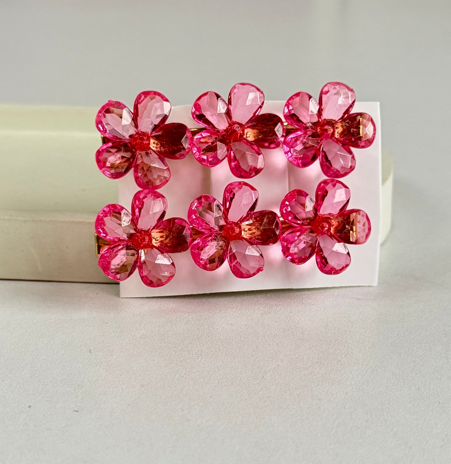 Korean Style Glossy Flower Hair Clips ( 2 Pieces)  - Dark Pink
