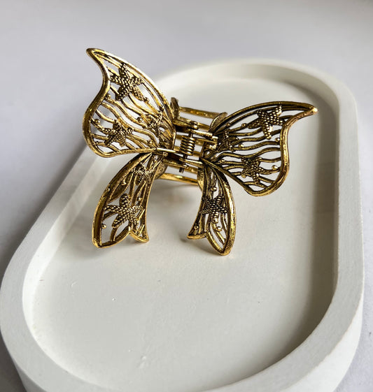Elegant Bow Butterfly Hair Clutcher Clip - Gold