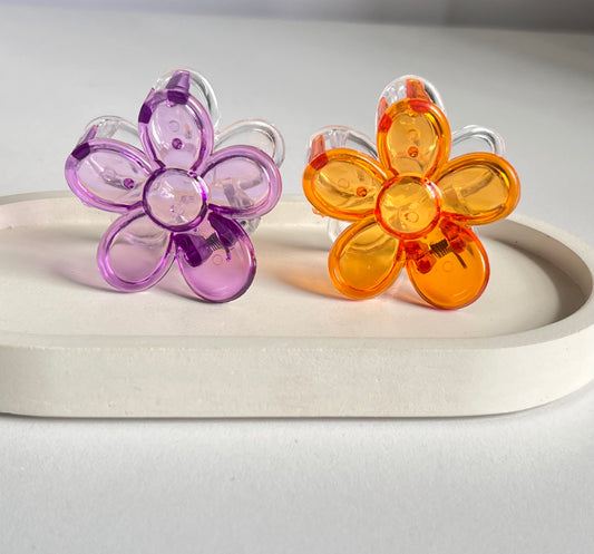 Glossy Bloom Dual- Tone Mini Claw Clip - Purple & Orange
